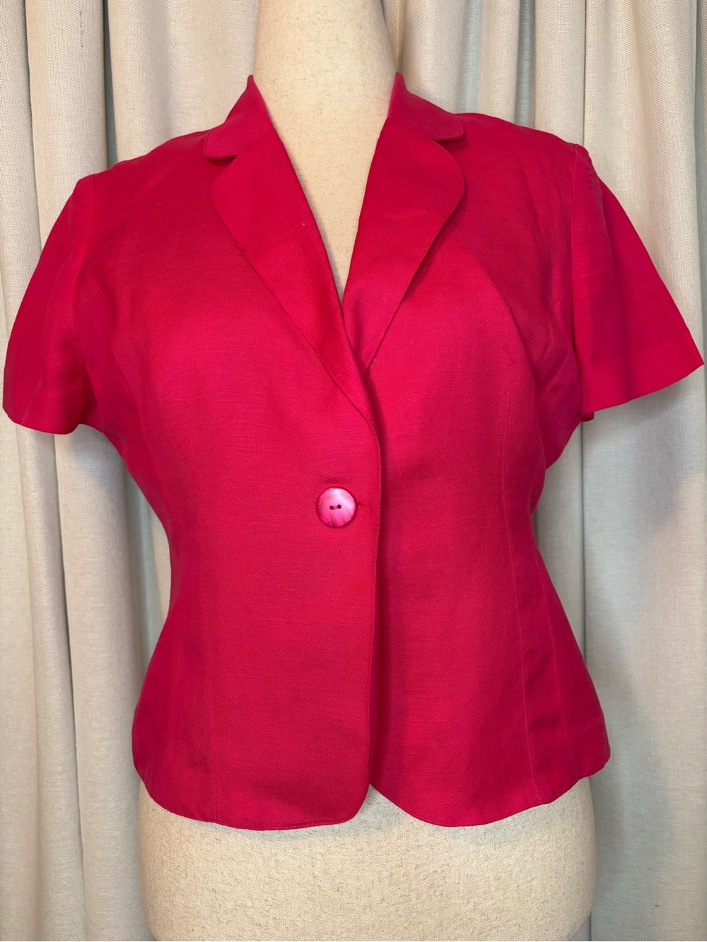 Plaza South Petite Vintage  Short Sleeve  Pink Blazer Jacket-Linen